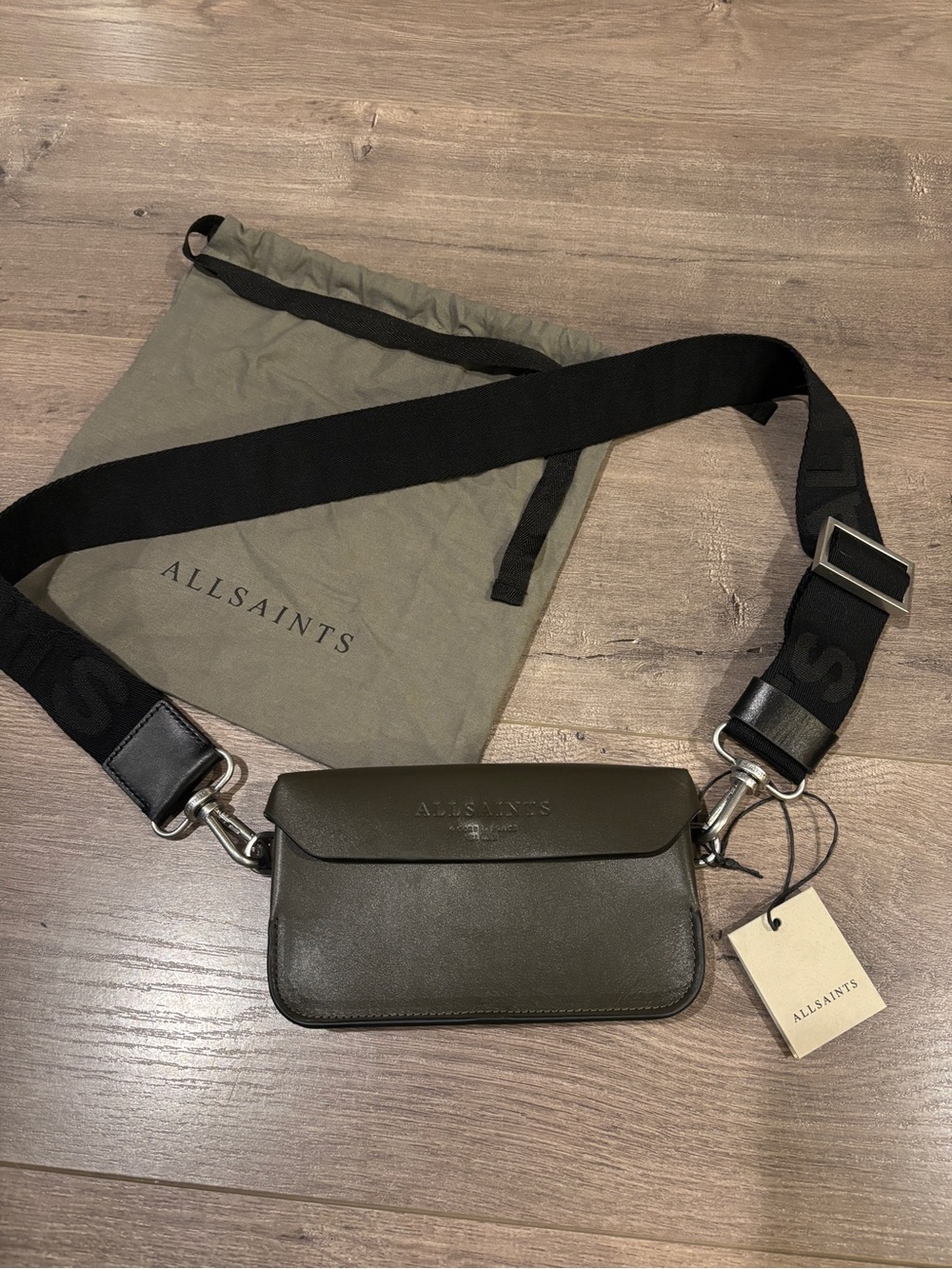 AllSaints Zoe Leather Crossbody In Military Green